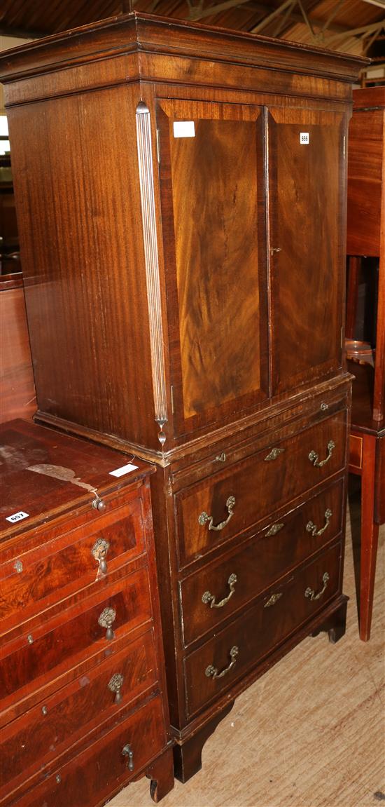 Mahogany cupboard, brushing slide & 3 drawers